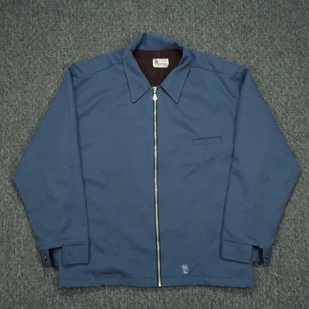 VINTAGE Kikwear Jacket Men Extra Large Blue Full Zip Pockets Mechanic Skater USA